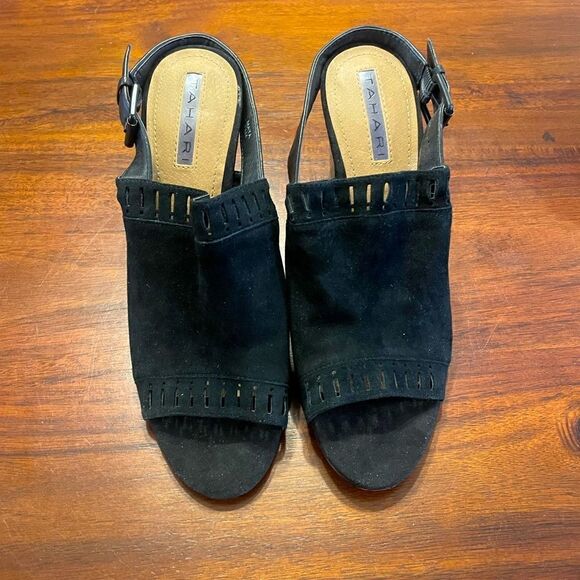 Tahari Block Maya Black Suede Block Heels Womens 7.5 - Picture 1 of 5